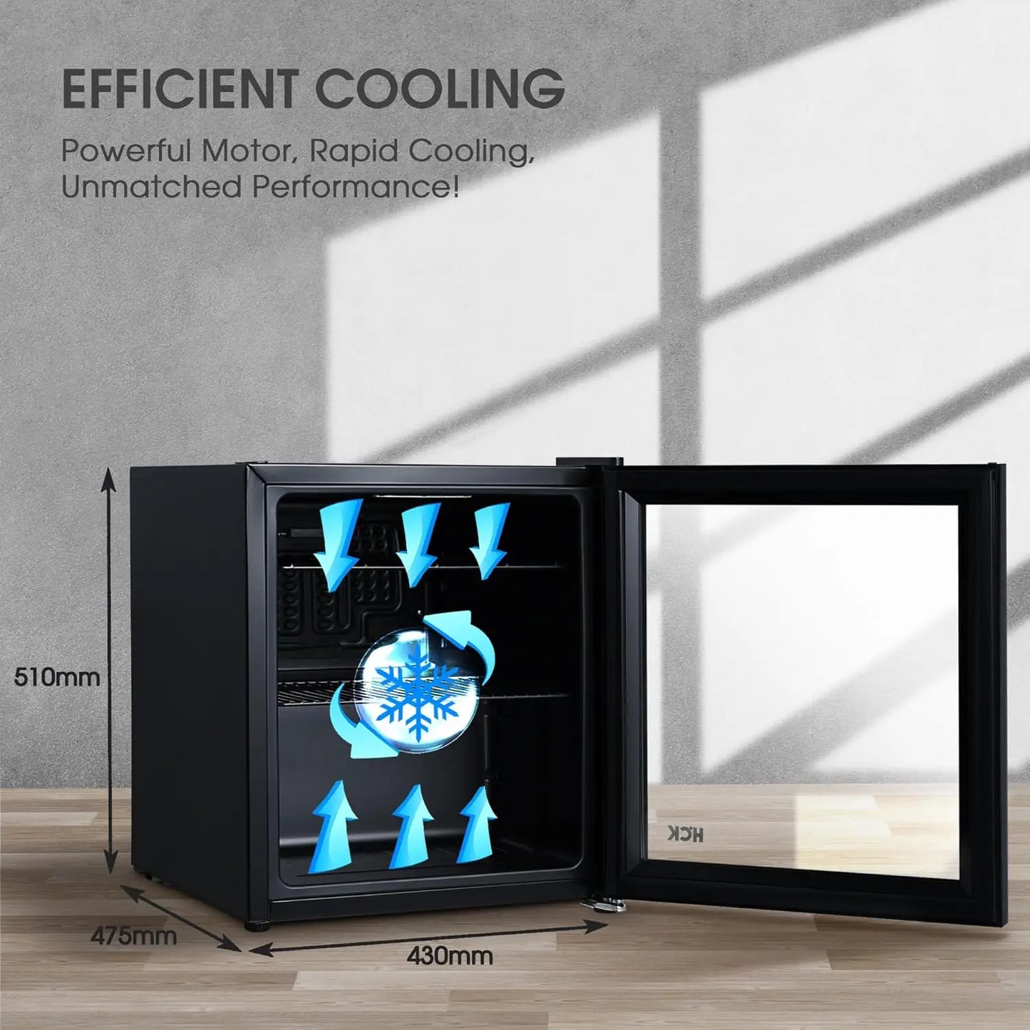 Mini frigo silencieux 48L — 0-15°C, porte vitrée transparente, mini bar, cuisine, noir