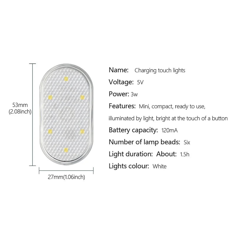 BLALION-Luces táctiles LED inalámbricas para coche, iluminación interior magnética, plafón de techo, lámpara de lectura, lámpara de puerta automática, carga por USB, 5V