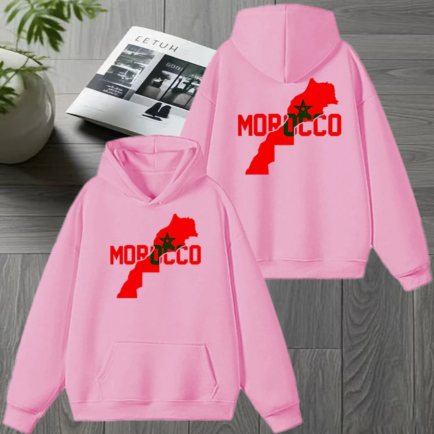 Otoño invierno Marruecos Harajuku Novedad sudadera con capucha negra de doble cara para hombre y mujer, forro polar, jersey informal, moda unisex