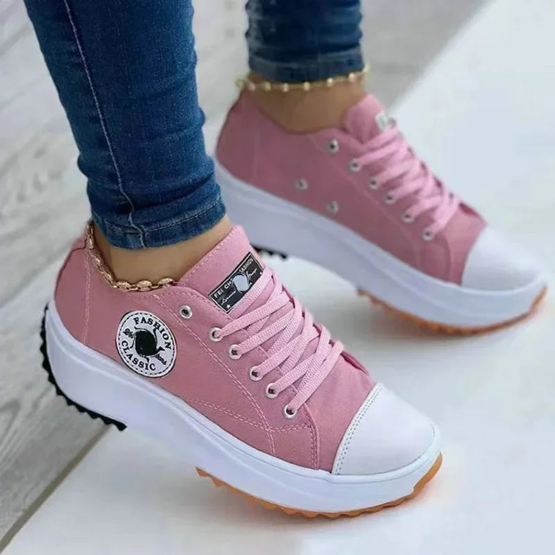 Baskets Toile Femme 2025 — Chaussures Décontractées Plates à Lacets