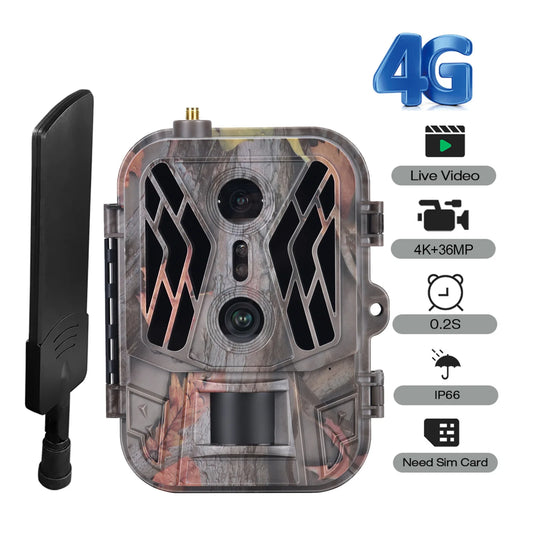 Caméra de suivi 4K 4G avec contrôle par application, service cloud, batterie 8000 mAh, double objectif, caméra de chasse pour la surveillance extérieure