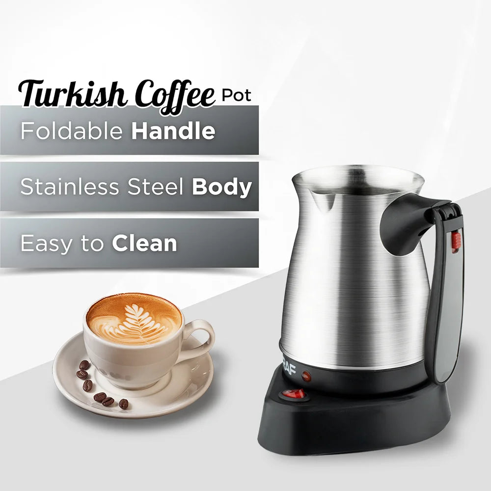 600W Portable Turkish Coffee Maker, Italian, Arabic, Greek, Moka Coffee Pot, Foldable Handle, Easy for Home and Travel