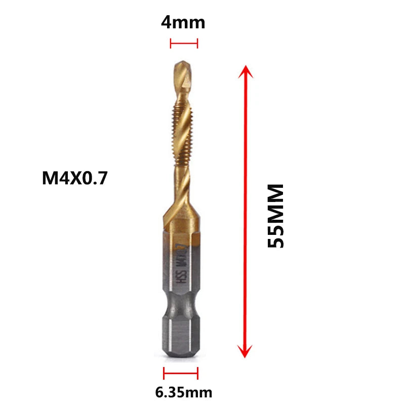 Brocas MeaccelerTap de titanio, vástago hexagonal, rosca de tornillo HSS, máquina de tornillos, macho de roscar compuesto, M3, M5, M6, M8, M10, herramientas manuales