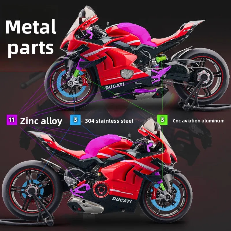 1:7 Diecast Spray Ducati Superleggera V4, Super Motorcycle Model Collection, Miniature Car, Ornament, Boyfriend Gift, Toy Vehicle