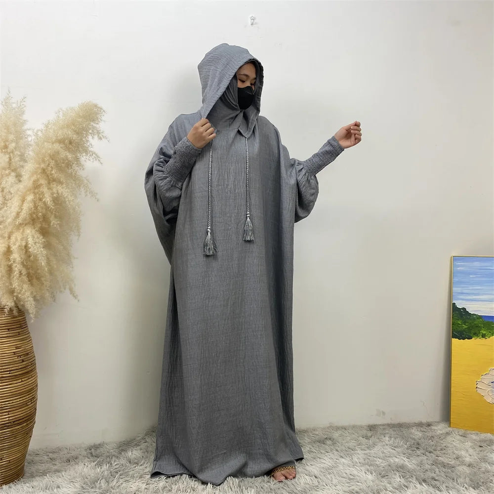 Femmes 12 couleurs Abayas musulman Ramadan vêtements de prière avec capuche Jalaba solide décontracté manches chauve-souris Robe arabe Eid Djellab