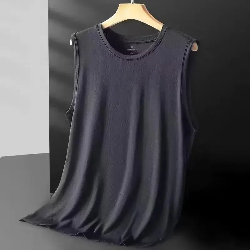 Gilet en maille de soie glacée pour hommes, vêtements de sport légers d'été, T-shirt sans manches, débardeur décontracté, vêtements d'extérieur à la mode