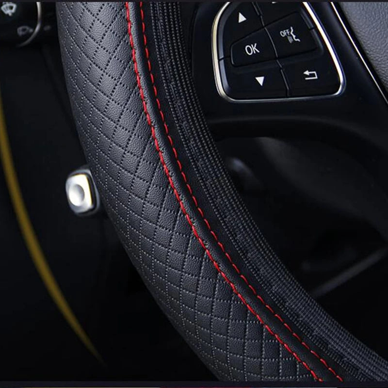 Universal Car Steering Wheel Cover, 37/38cm, Anti-slip, Embossed Leather, Car Styling