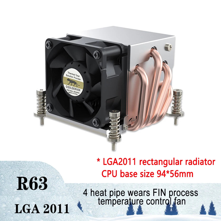 COOLSERVER R63 4 Heatpipe 2U Refroidisseur de processeur de serveur Ventilateur de refroidissement pour ordinateur de bureau pour Intel LGA2011 1700 115X AMD AM4
