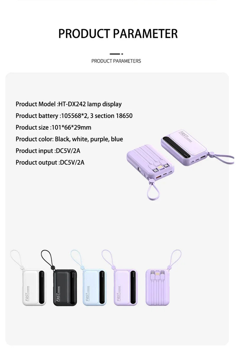 Batería externa Lenovo 120W 500000mAh de gran capacidad con 4 cables en 1, pantalla digital inteligente, batería portátil ligera para iPhone, nueva