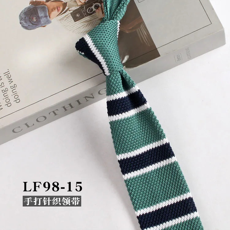 Cravates tricotées rayées pour hommes, rétro étroit, Style coréen, chemises décontractées, accessoires, costume, cravate