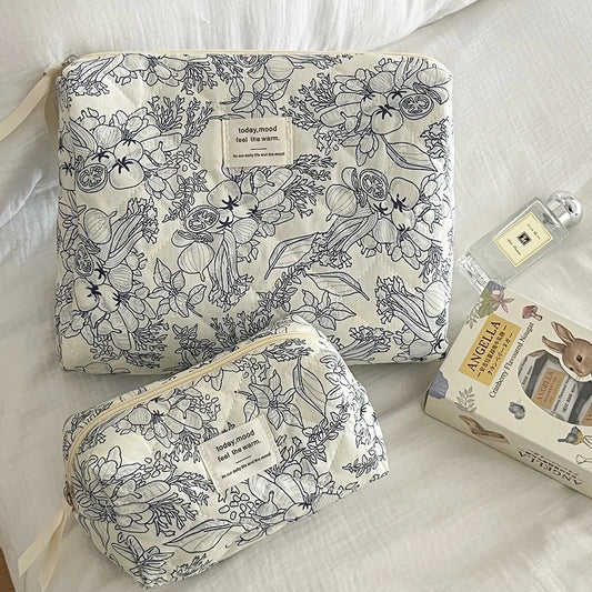 Sac Cosmétique Vintage Fleurs Femme — Trousse Maquillage Voyage Matelassée