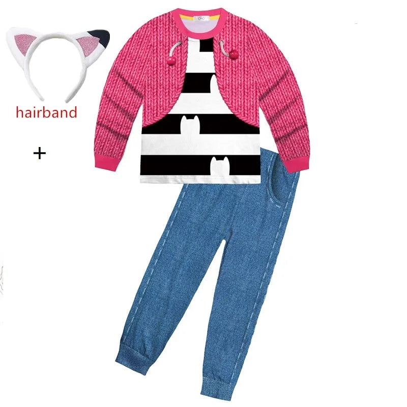 Gabbys D-Dolhouse disfraz para niños peluca conjunto de pijama Gabby Cat niñas camiseta de manga larga + pantalón diadema conjunto de trajes de Halloween para niños