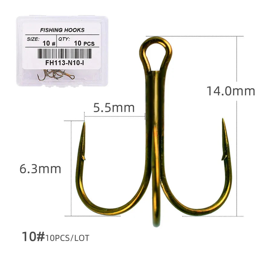 Hameçons triples de pêche aiguisés blancs, matériel de pêche au poisson, outils et accessoires, 10 pièces/boîte