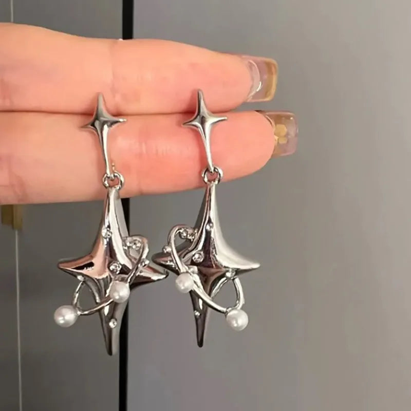 Boucles d'oreilles liquide irrégulières Y2K pour femmes, couleur argent, Hip-Hop Punk, mode géométrique, Clip pour fille, bijoux de fête tendance 2024