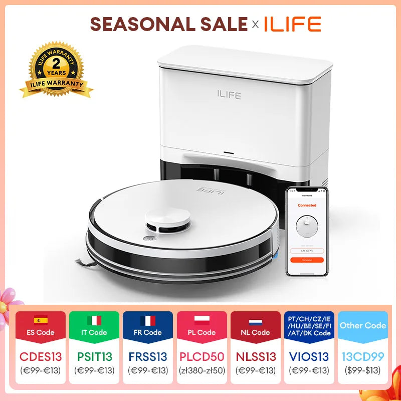 ILIFE-Robot aspirador A30 PRO, succión de 5000Pa, autovaciado, capacidad de 60 días, aplicación, control remoto, tiempo de funcionamiento de 180 minutos