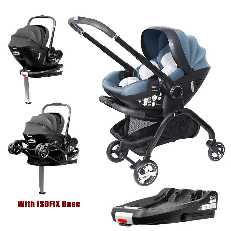 4-in-1 Baby Stroller, Child Car Seat with ISOFIX Base, Portable and Lightweight Luxury Stroller for Newborns