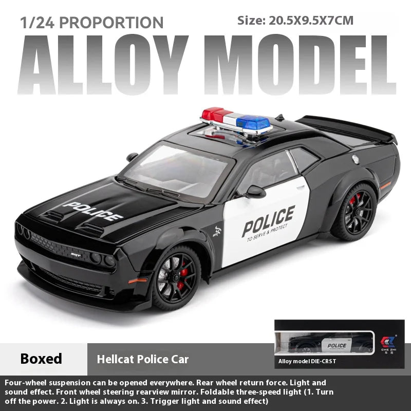 1:24 Challenger Hellcat Redeye Coche de aleación modelo sonido y luz Juguete para niños Regalo de cumpleaños Coche en miniatura