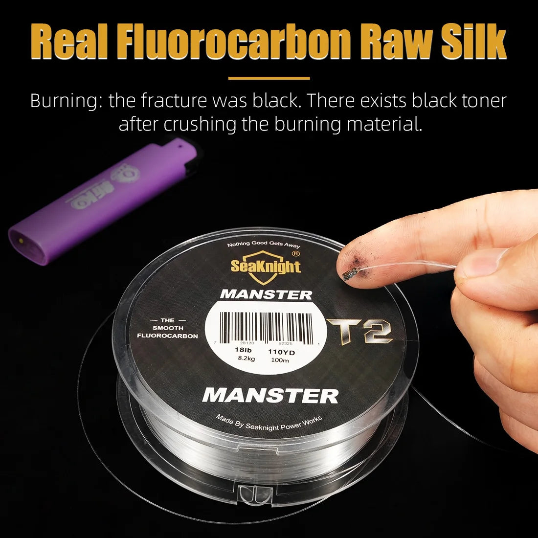 SeaKnight marque MANSTER T2 série 100% ligne de pêche en fluorocarbone 100M, ligne en Fiber de carbone 3-35LB mise à niveau ligne coulante pêche en mer