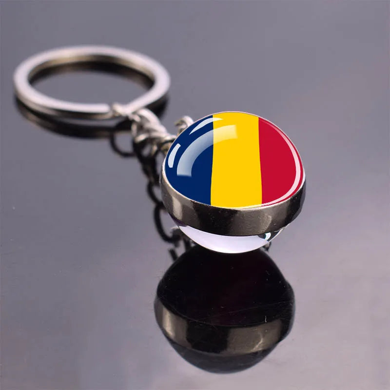 African Flag Keychain, Algeria, Somalia, Tunisia, Morocco, Egypt, National Flag, Double-sided Glass Ball Pendant, Gift