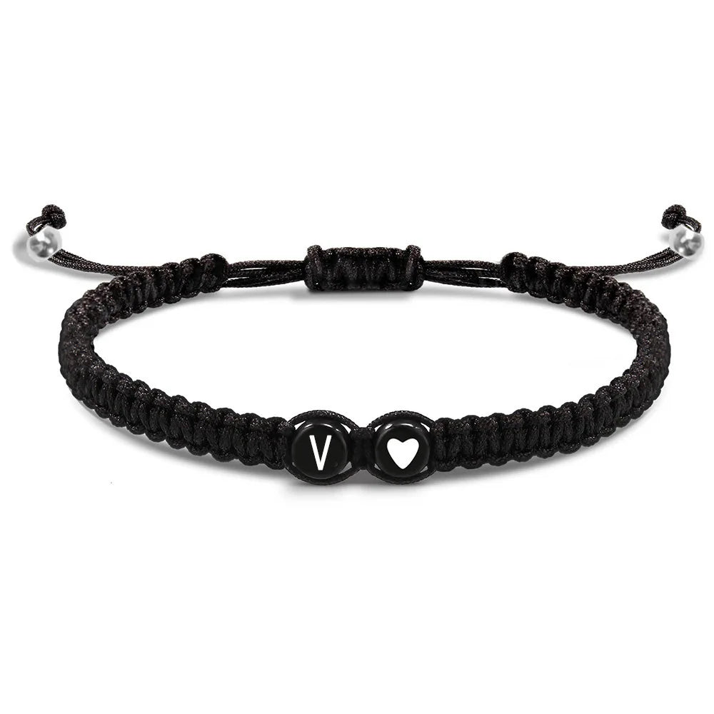 Pulseras de 26 letras iniciales en forma de corazón, hechas a mano, ajustables, de la A a la Z, trenzadas, para mujeres, hombres, amistad, joyería, regalos