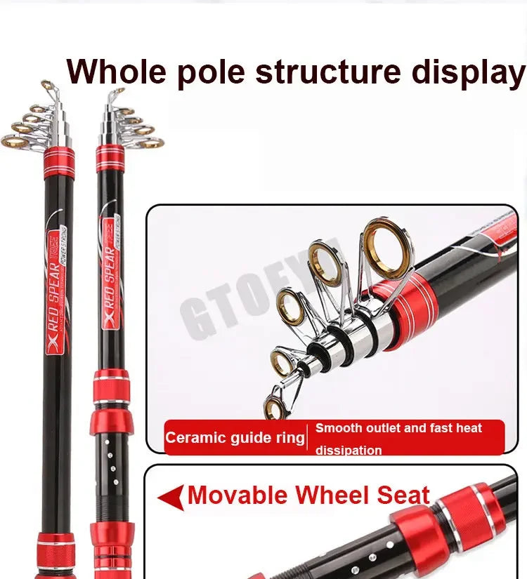 Canne à pêche Portable 2.1-4.5M siège de roue mobile canne à pêche télescopique en Fiber de carbone robuste voyage bateau de mer canne à pêche de roche