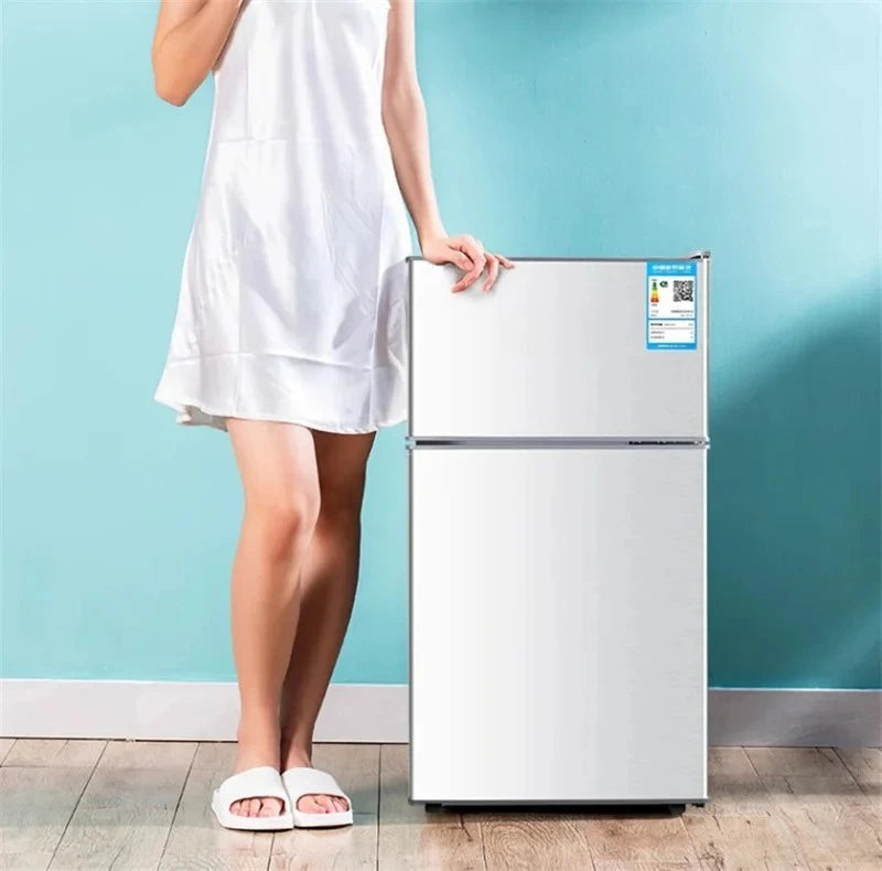 Refrigerador de doble puerta para apartamento de alquiler, pequeño refrigerador doméstico con congeladores profundos, refrigerador de bajo consumo de nivel uno