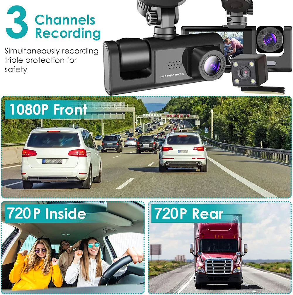 1080P WiFi Coche DVR 2/3 Cámaras DashCam para Coches Cámara de Vehículo Grabador de Vídeo Delantero Opcional Cámara Trasera Visión Nocturna Dashcam