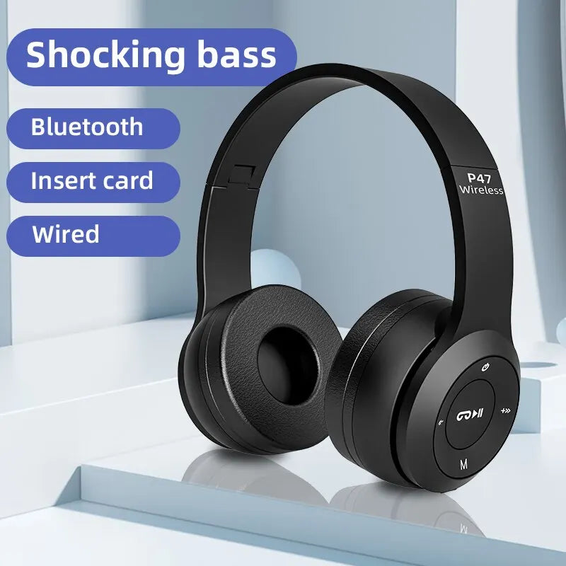 P47 Bluetooth 5.0 Wireless Headphones, Foldable, Hi-Fi Stereo Bass for Music, Gaming, for Kids Girls, for Smartphone