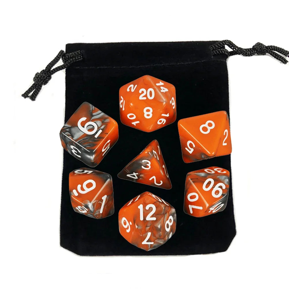 Dés polyédriques avec sac — jeu de société, jeu de rôle, d4, d6, d8, d10, d12, d20, 7 pièces
