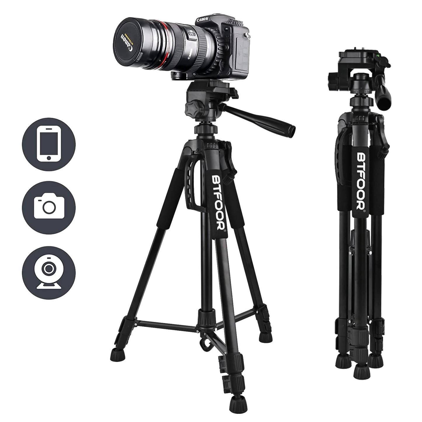 Trépied Photo Aluminium 140cm — Support Téléphone & DSLR Tête Panoramique