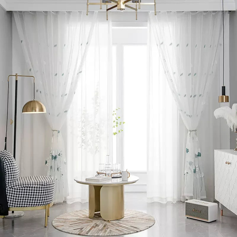 Petite rideau de gaze brodé de fleurs coréennes, pour chambre à coucher et salon, 1 pièce