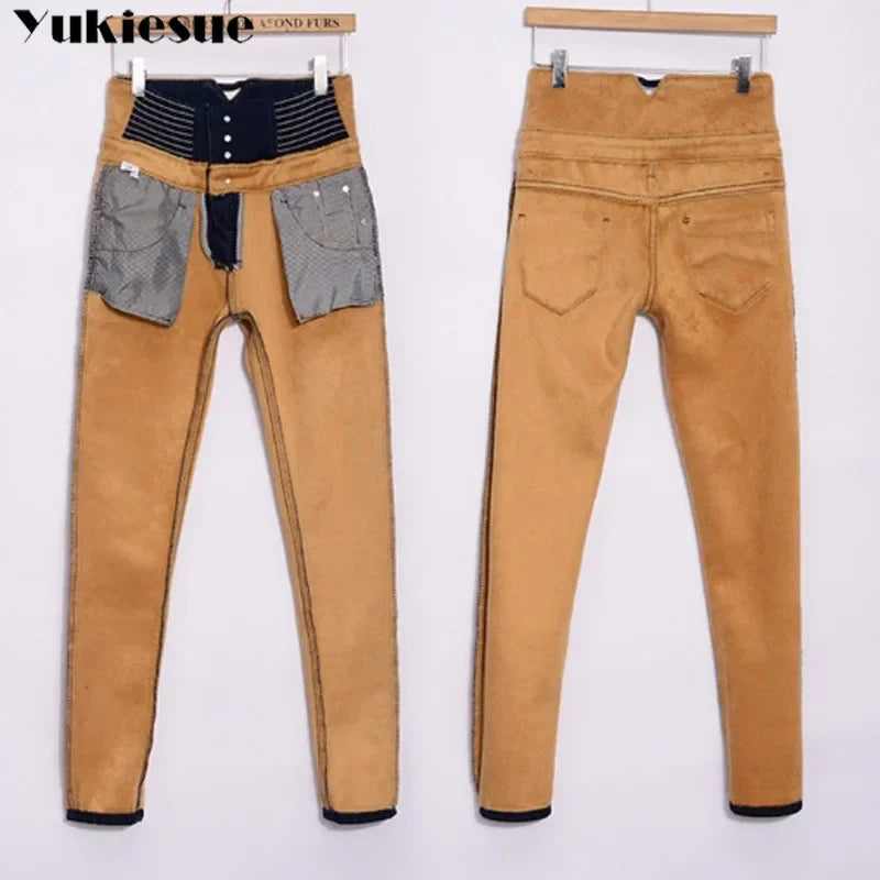 Women's Thick Black Fleece Jeans, Combat Apparel, Winter Collection
