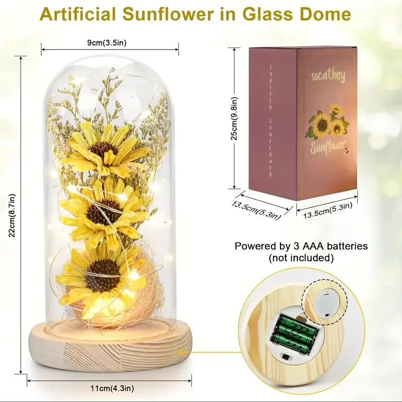 Breton glass artificial sunflowers with LED strip for women, sunflower gifts, sunflower decor, Mother's Day, Leon's Day