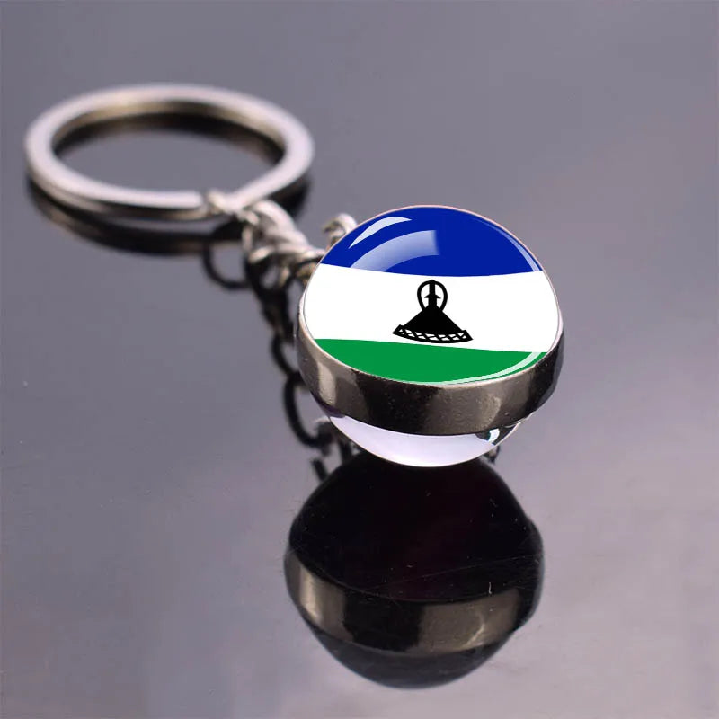 African Flag Keychain, Algeria, Somalia, Tunisia, Morocco, Egypt, National Flag, Double-sided Glass Ball Pendant, Gift