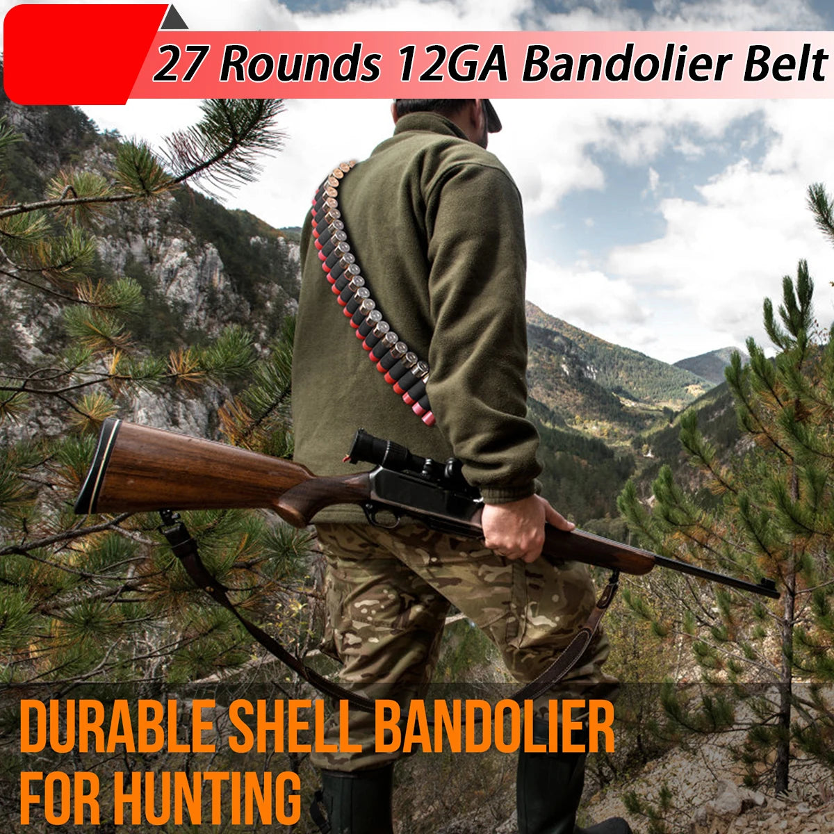 Bandolier pour fusil de chasse 12GA, 27 cartouches réglables, support de coque de calibre 12, sangle de taille, accessoires de chasse et de tir