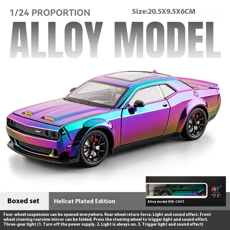 1:24 Challenger Hellcat Redeye Coche de aleación modelo sonido y luz Juguete para niños Regalo de cumpleaños Coche en miniatura