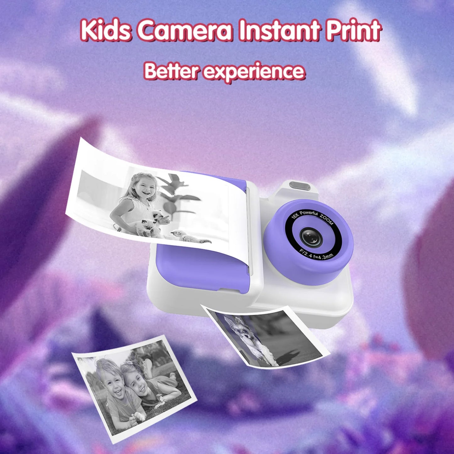 Children's Instant Print Digital Camera, Kids Document Pens, Thermal Printing Paper, Christmas Gift Toys for Boys and Girls, 32G