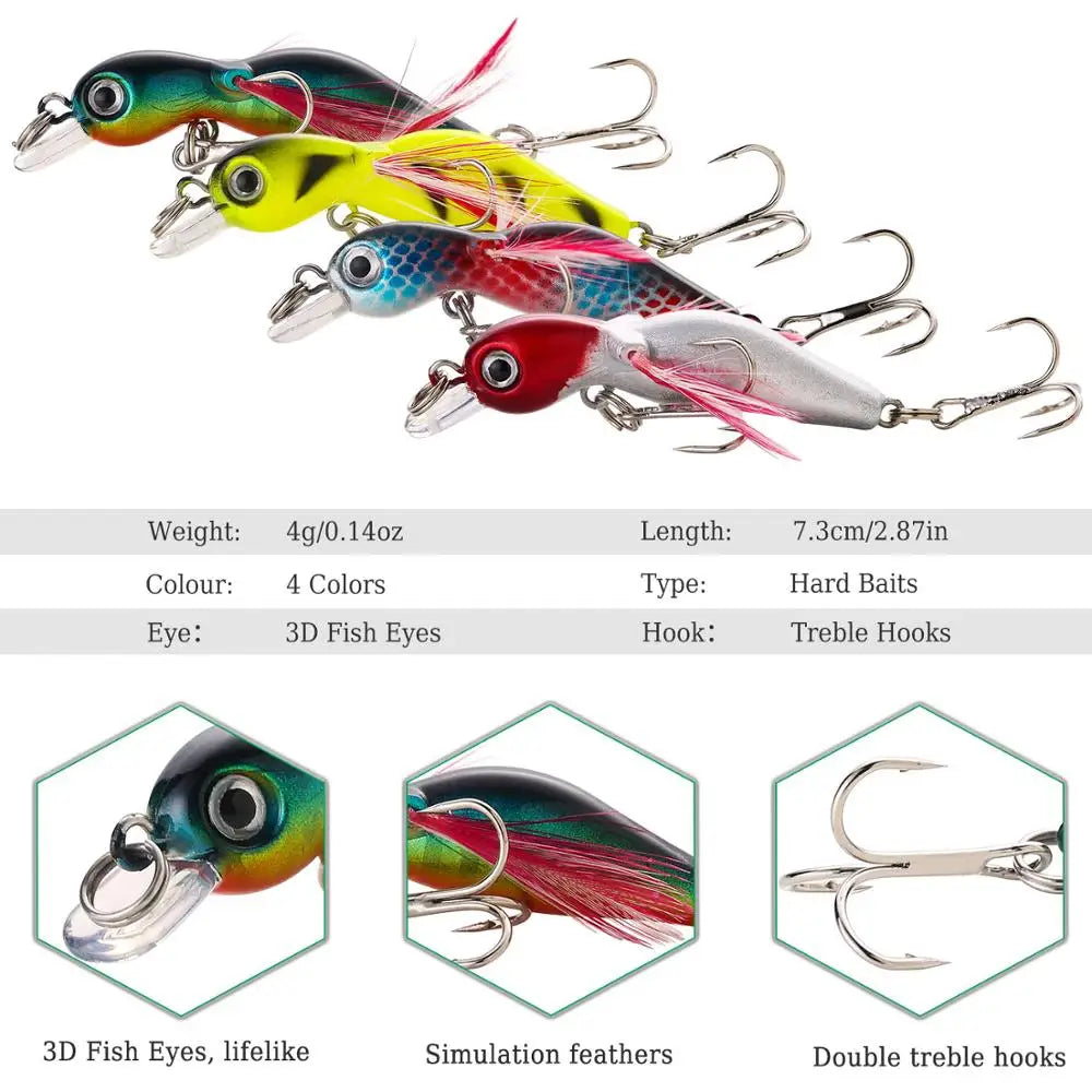 Sougayilang ensemble d'appâts De pêche 4 pièces Wobbler crochet Anti-corrosion leurre De pêche au bar pour matériel De pêche à la carpe De mer
