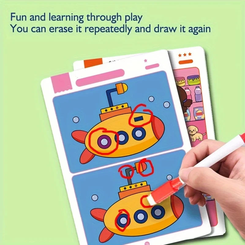 Trouver des différences Jeu de cartes Puzzle éducatif de dessin animé réutilisable pour enfants Trouvez des niveaux de difficulté pour la formation à l'attention de concentration