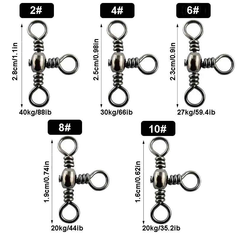 Accessoires de pêche, nickelage noir, connecteur à trois broches, séparateur de sous-ligne pivotante en T, anneau Bazi pour la pêche en plein air, 50 pièces/sac