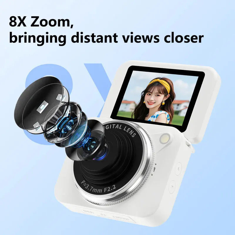 Lenovo 4K HD 180° Pixel Camera Compact Handheld CCD Video Camera for Vlogging, Ideal for Students, Perfect for Selfies, An Ideal Gift