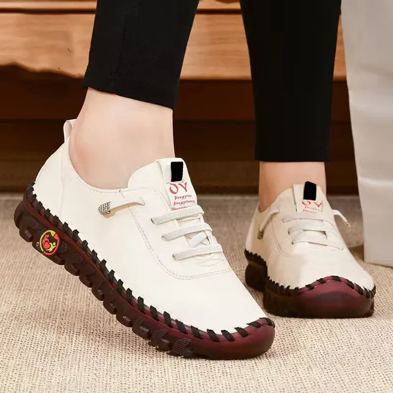 Baskets Femme Mocassins Cuir Plateforme — Sans Lacet Décontracté Printemps