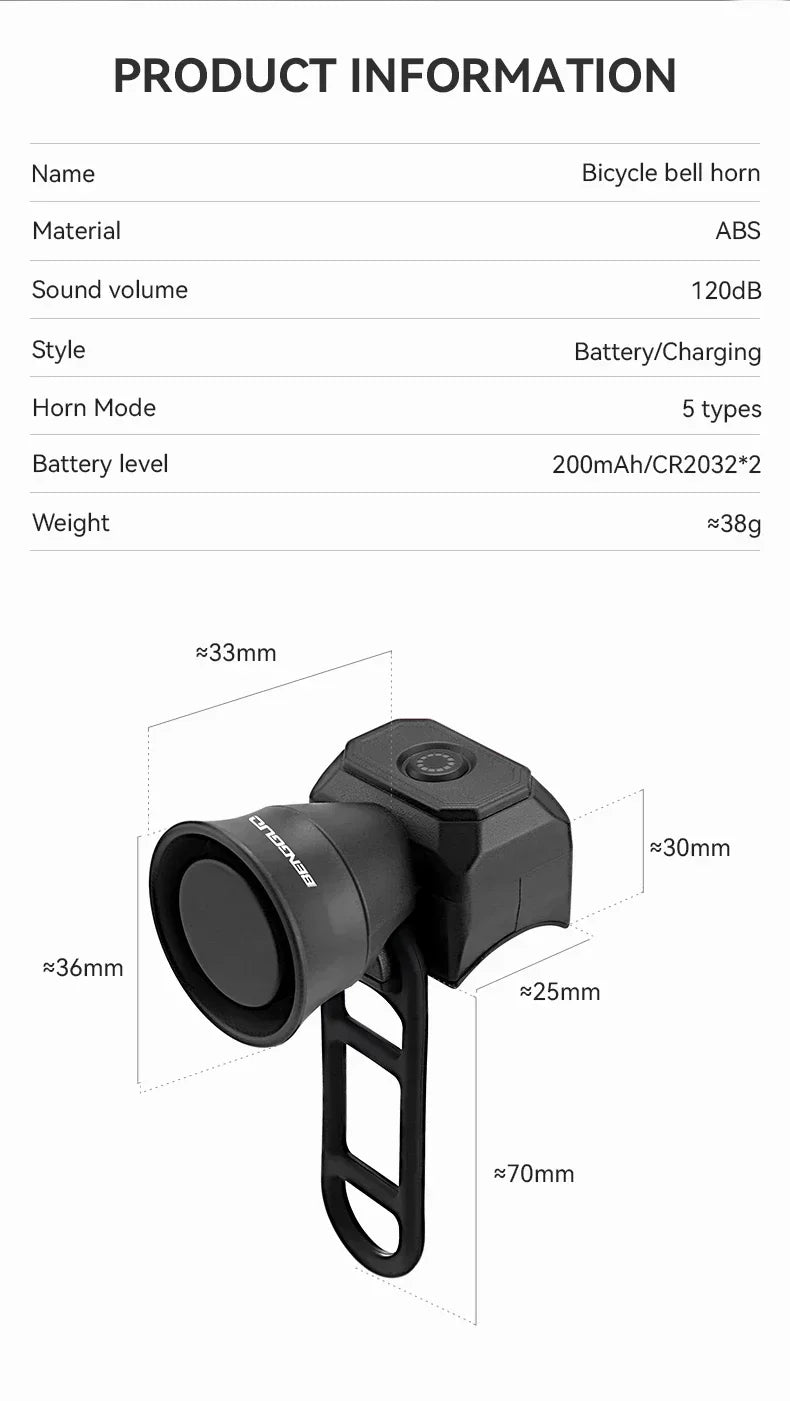 Nouveau klaxon de vélo VTT, chargement USB, sonnette électronique étanche, équipement d'équitation, accessoires de Scooter pour enfants