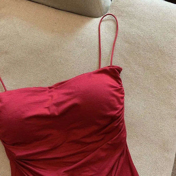 Débardeur plissé sans manches pour femme, coupe ajustée, style sexy, court, avec fines bretelles, couleur unie, simple et tendance
