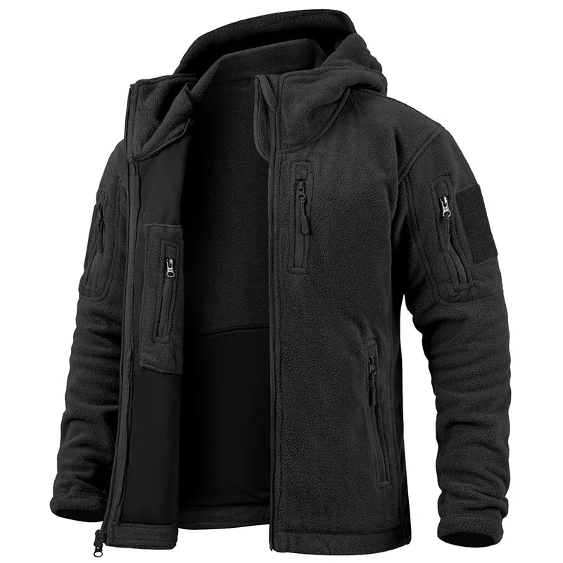 Veste polaire de chasse pour hommes, veste tactique polaire d'extérieur, randonnée, chasse, hiver, chaud, fermeture éclair complète, sweat à capuche militaire multi-poches