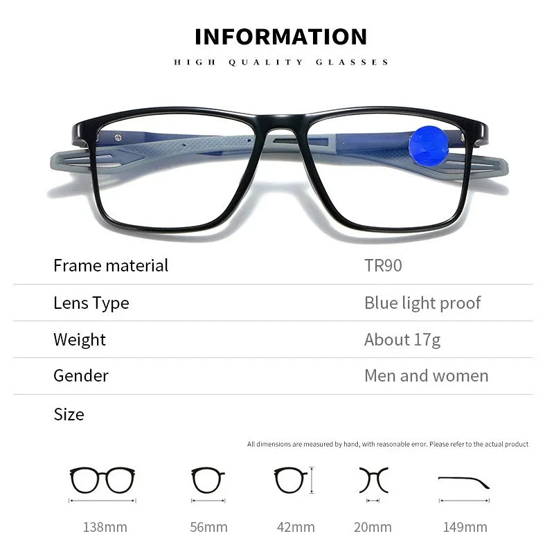 Gafas de lectura con filtro de luz azul para hombres y mujeres, ultraligeras, deportivas, para presbicia, ópticas de visión lejana, dioptrías de +0.5 a +4.0, TR90