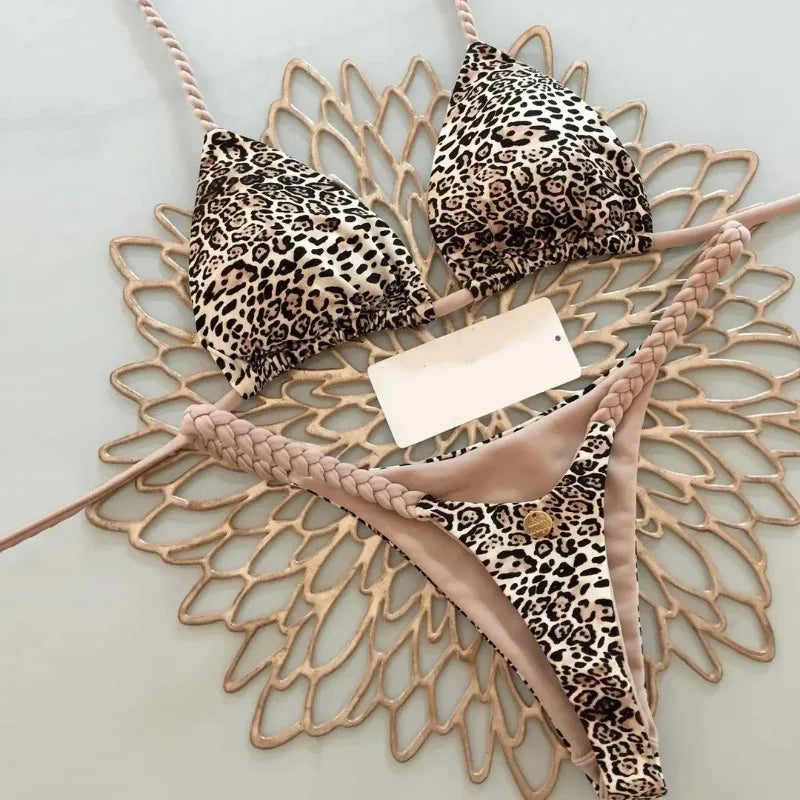 Nouveau Bikini femmes maillot de bain plage vacances maillots de bain imprimé léopard Sexy Bikini ensemble maillots de bain maillot de bain string maillot de bain Biquinis