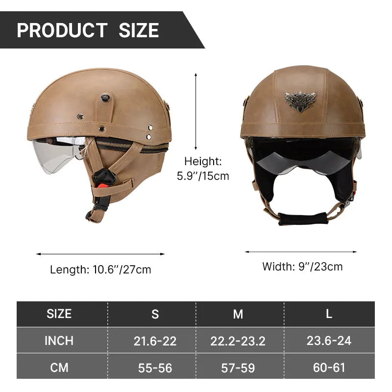 Casque Moto Demi-Visage Vintage DOT — Homme Femme Scooter Été Noir Marron