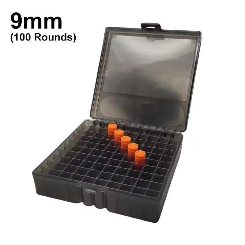 Boîte à balles tactique 50/100 cartouches, boîte de rangement de transport de munitions pour pistolet de 9mm, étui à balles dur rabattable, accessoire de chasse