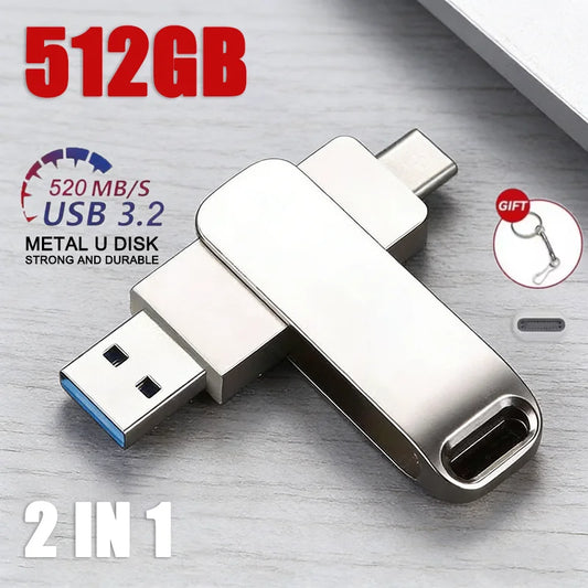 Clé USB 3.2 2-en-1 pour Xiaomi, 512 Go, disque U 256 Go, haute vitesse, en métal, étanche, Type-C, clé USB, lecteur USB